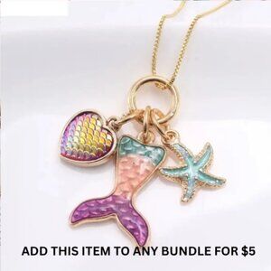 $5 ADD ON ITEM- Mermaid Charm Chain Necklace with Heart Starfish Pendant Girls